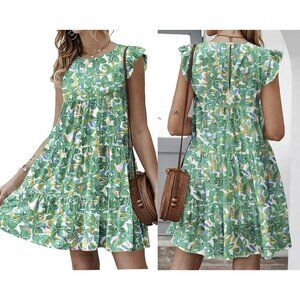 Kirundo Dress Women’s Size Medium Green Leaf All Over Print Summer Polyester